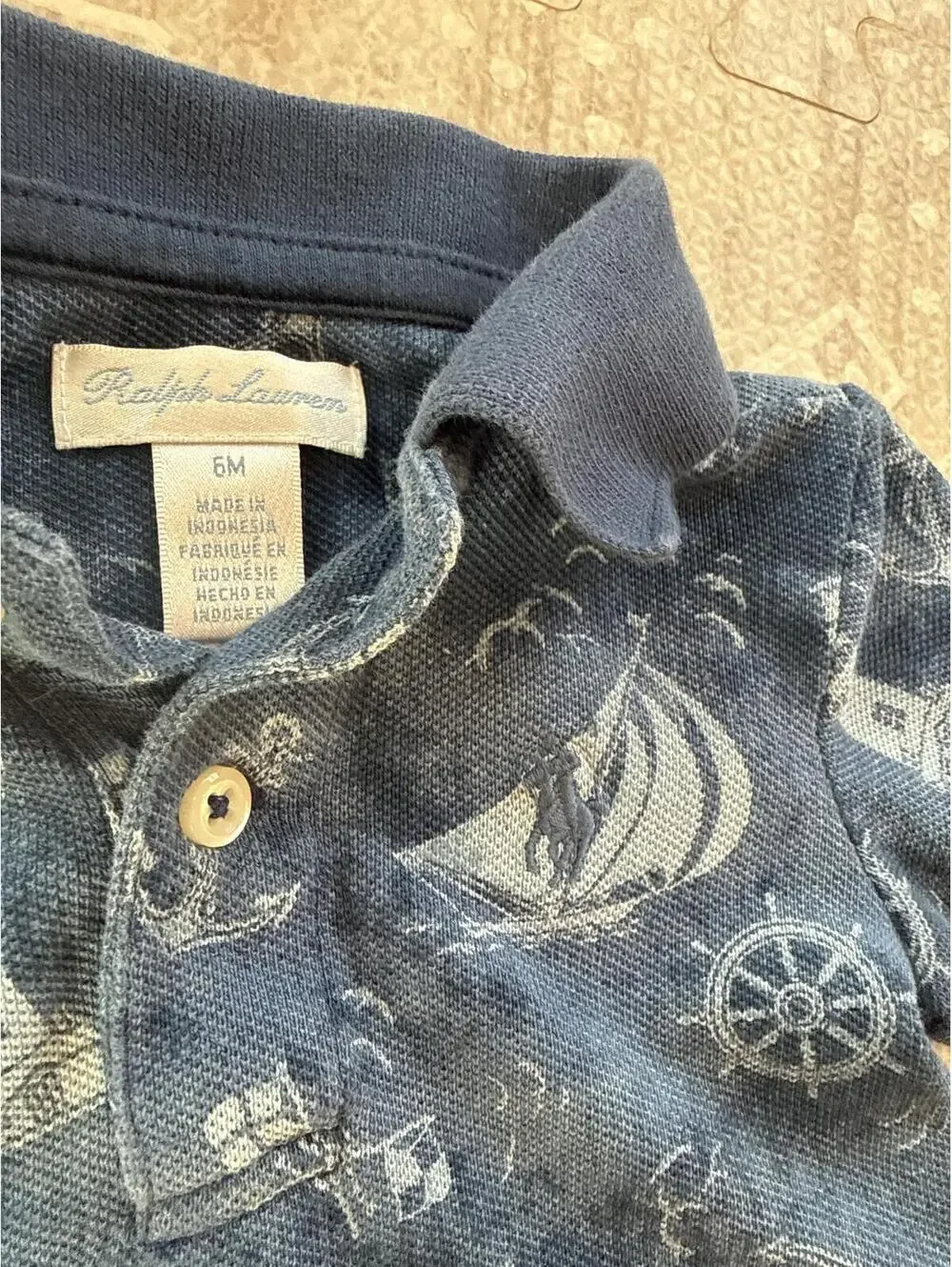 Ralph Lauren Baby Nautical Print Polo Romper 6M